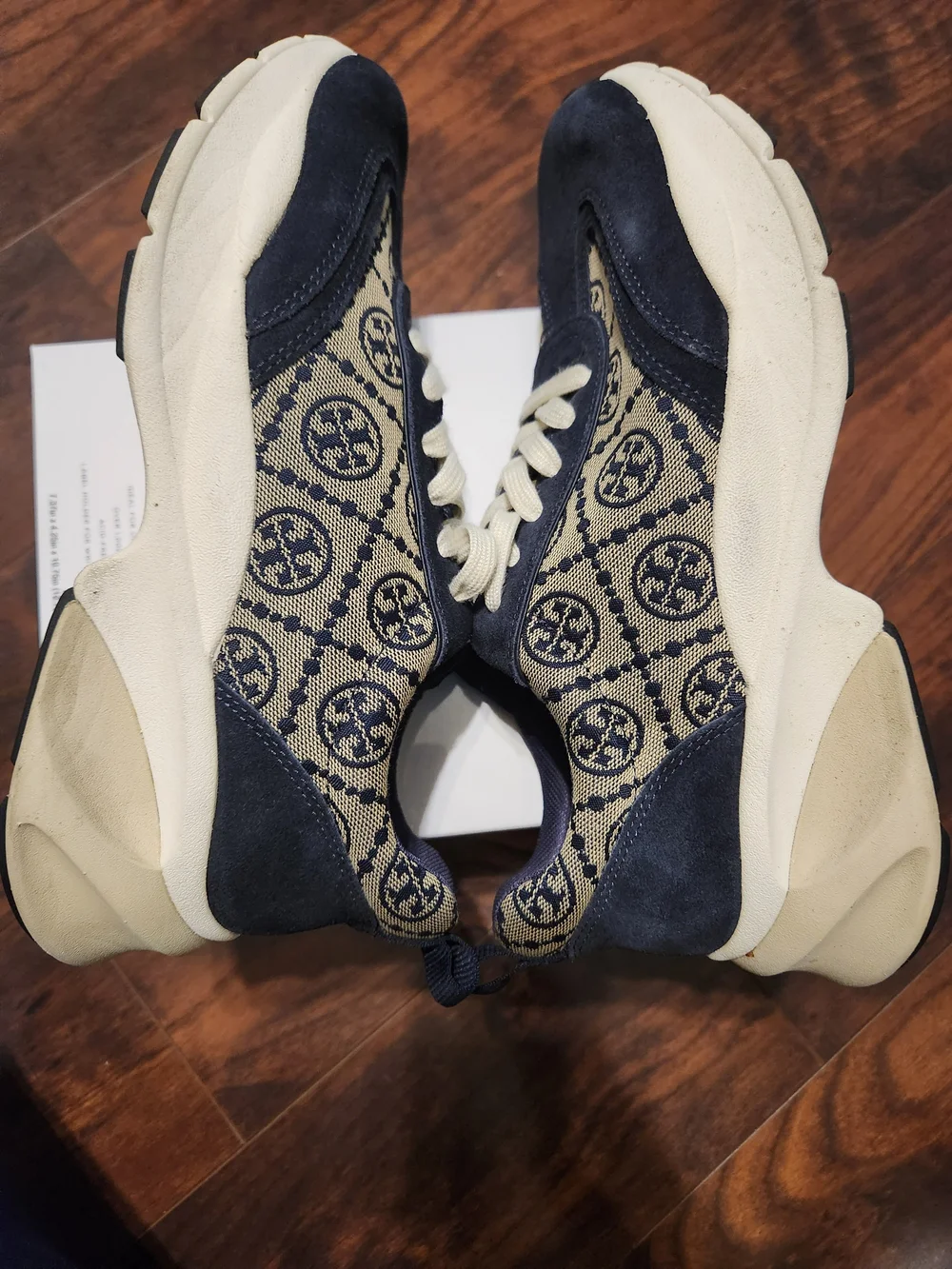 Tory Burch Monogram Platform Sneakers in Navy & Cream